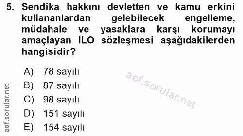 5. soru: Sendika hakkını devletten ve kamu erkini kullananlardan gelebilecek engelleme, müdahale ve yasaklara karşı korumayı a…