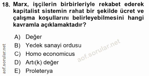 18. soru: Marx, işçilerin birbirleriyle rekabet ederek kapitalist sistemin rahat bir şekilde ücret ve çalışma koşullarını belir…