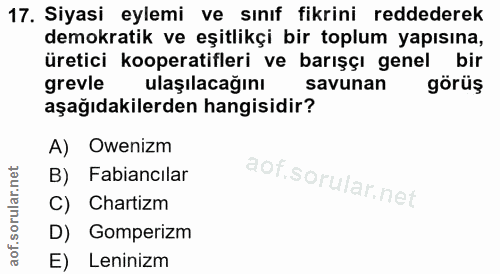 17. soru: Siyasi eylemi ve sınıf fikrini reddederek demokratik ve eşitlikçi bir toplum yapısına, üretici kooperatifleri ve barı…