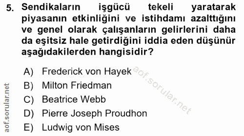 5. soru: Sendikaların işgücü tekeli yaratarak piyasanın etkinliğini ve istihdamı azalttığını ve genel olarak çalışanların geli…
