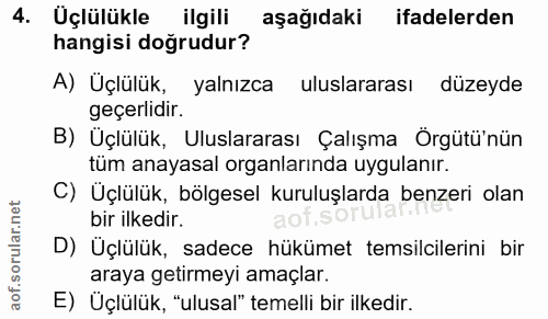 4. soru: Üçlülükle ilgili aşağıdaki ifadelerden hangisi doğrudur? A) Üçlülük, yalnızca uluslararası düzeyde geçerlidir. B) Üçl…