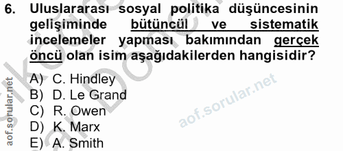 6. soru: Uluslararası sosyal politika düşüncesinin gelişiminde bütuncül ve sistematik incelemeler yapması, bakımından gerçek ö…