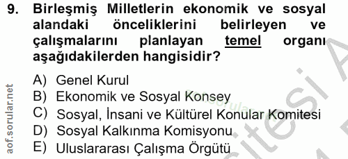 9. soru: Birleşmiş Milletlerin ekonomik ve sosyal alandaki önceliklerini belirleyen ve çalışmalarını planlayan temel organi aş…