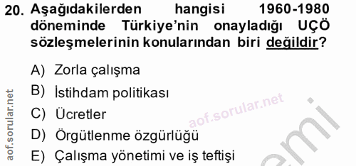 20. soru: Aşağıdakilerden hangisi 1960-1980 döneminde Türkiye'nin onayladığı UÇÖ sözleşmelerinin konularından biri değildir? A)…
