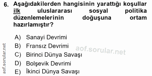 6. soru: Aşağıdakilerden hangisinin yarattığı koşullar ilk uluslararası sosyal politika düzenlemelerinin doğuşuna ortam hazırl…