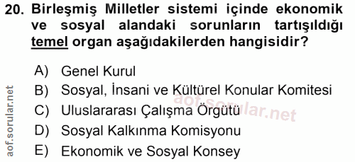 20. soru: Birleşmiş Milletler sistemi içinde ekonomik ve sosyal alandaki sorunların tartışıldığı temel organ aşağıdakilerden ha…