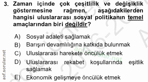 3. soru: Zaman içinde çok çeşitlilik ve değişiklik göstermesine rağmen, aşağıdakilerden hangisi uluslararası sosyal politikanı…