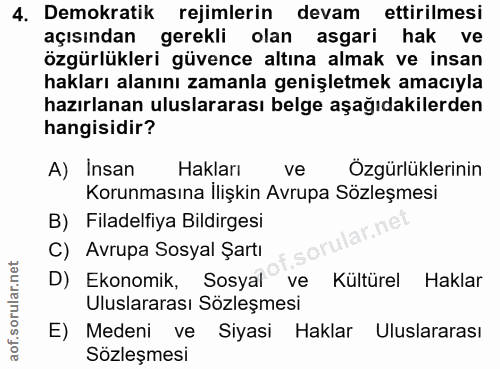 4. soru: Demokratik rejimlerin devam ettirilmesi açısından gerekli olan asgari hak ve ozgürlükleri güvence altına almak ve ins…