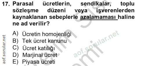 17. soru: Parasal ücretlerin, sendikalar, toplu sözleşme düzeni veya işverenlerden kaynaklanan sebeplerle azalamaması haline ne…