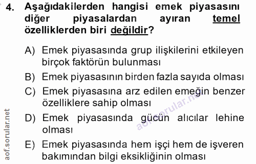 4. soru: Aşağıdakilerden hangisi emek piyasasını diğer piyasalardan ayıran temel özelliklerden biri değildir? A) Emek piyasası…