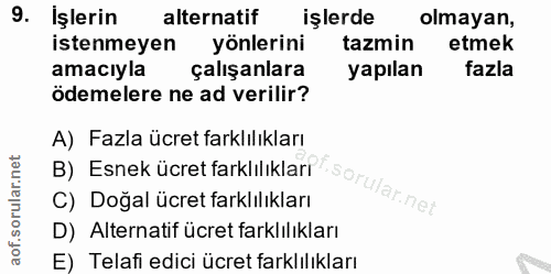 9. soru: işlerin alternatif işlerde olmayan, istenmeyen yönlerini tazmin etmek amacıyla çalışanlara yapılan fazla ödemelere ne…