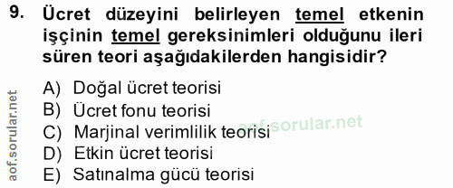 9. soru: Ücret düzeyini belirleyen temel etkenin işçinin temel gereksinimleri olduğunu ileri süren teori aşağıdakilerden hangi…