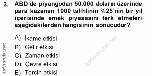 3. soru: ABD'de piyangodan 50.000 doların üzerinde para kazanan 1000 talihlinin %25'nin bir yıl içerisinde emek piyasasını ter…
