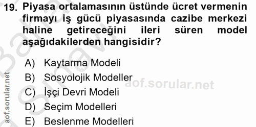 19. soru: Piyasa ortalamasının üstünde ücret vermenin firmayı iş gücü piyasasında cazibe merkezi haline getireceğini ileri süre…