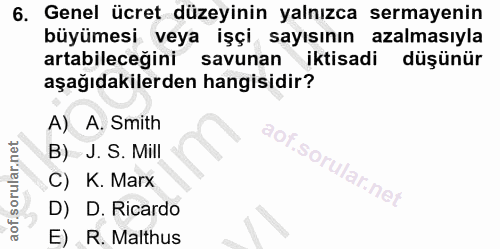 6. soru: Genel ücret düzeyinin yalnızca sermayenin büyümesi veya işçi sayısının azalmasıyla artabileceğini savunan iktisadi dü…