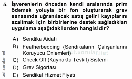 5. soru: İşverenlerin önceden kendi aralarında prim ödemek yoluyla bir fon oluşturarak grev esnasında uğranılacak satış geliri…