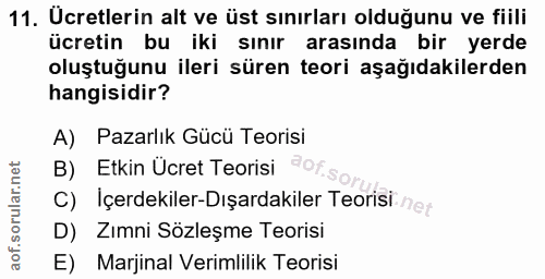 11. soru: Ucretlerin alt ve üst sınırları olduğunu ve fiili ücretin bu iki sınır arasında bir yerde oluştuğunu ileri süren teor…