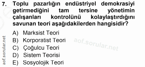 7. soru: Toplu pazarlığın endüstriyel demokrasiyi getirmediğini tam tersine yönetimin çalışanları kontrolünü kolaylaştırdığını…