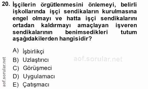 20. soru: İşçilerin örgütlenmesini önlemeyi, belirli işkollarında işçi sendikaların kurulmasına engel olmayı ve hatta işçi send…