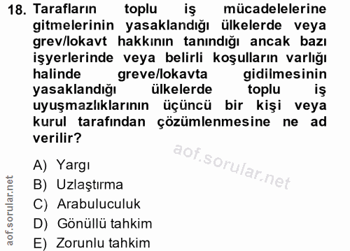 18. soru: Tarafların toplu iş mücadelelerine gitmelerinin yasaklandığı ülkelerde veya grev/lokavt hakkının tanındığı ancak bazı…