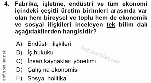 4. soru: Fabrika, işletme, endüstri ve tüm ekonomi içindeki çeşitli üretim birimleri arasında var olan hem bireysel ve toplu h…