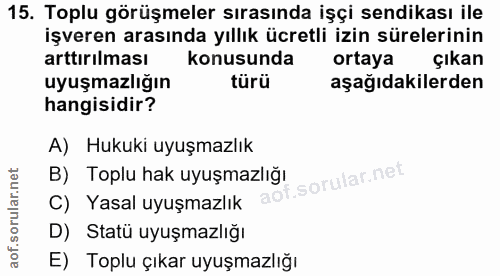 15. soru: Toplu görüşmeler sırasında işçi sendikası ile işveren arasında yıllık ücretli izin sürelerinin arttırılması konusunda…