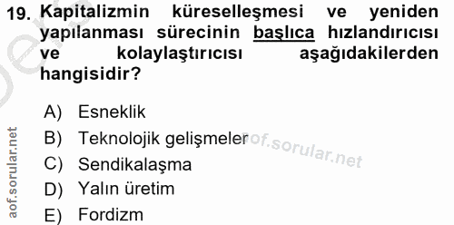 19. soru: Kapitalizmin küreselleşmesi ve yeniden yapılanması sürecinin başlıca hızlandırıcısı ve kolaylaştırıcısı aşağıdakilerd…