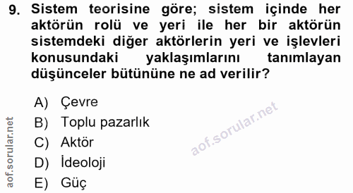 9. soru: Sistem teorisine göre; sistem içinde her aktörün rolü ve yeri ile her bir aktörün sistemdeki diğer aktörlerin yeri ve…
