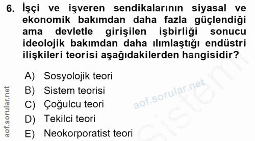 6. soru: İşçi ve işveren sendikalarının siyasal ve ekonomik bakımdan daha fazla güçlendiği ama devletle girişilen işbirliği so…