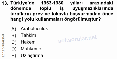 13. soru: Türkiye'de 1963-1980 yılları arasındaki dönemde toplu iş uyuşmazlıklarında tarafların grev ve lokavta başvurmadan önc…