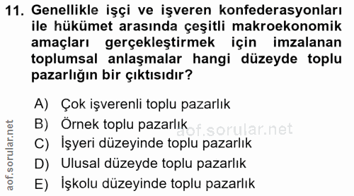 11. soru: Genellikle işçi ve işveren konfederasyonları ile hükümet arasında çeşitli makroekonomik amaçları gerçekleştirmek için…