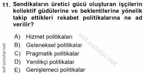 11. soru: Sendikaların üretici gücü oluşturan işçilerin kollektif güdülerine ve beklentilerine yönelik takip ettikleri rekabet…