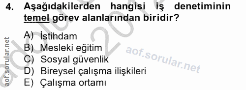 4. soru: Aşağıdakilerden hangisi iş denetiminin temel görev alanlarından biridir? A) Istihdam B) Mesleki eğitim C) Sosyal güve…
