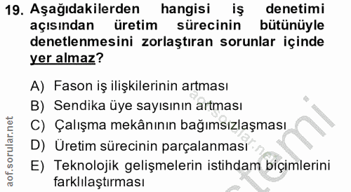 19. soru: Aşağıdakilerden hangisi denetimi açısından üretim sürecinin bütünüyle denetlenmesini zorlaştıran sorunlar içinde yer…