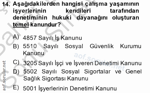 14. soru: Aşağıdakilerden hangisi çalışma yaşamının işyerlerinin kendileri tarafından denetiminin hukuki dayanağını oluşturan t…