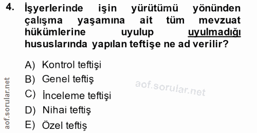 4. soru: İşyerlerinde işin yürütümü yönünden çalışma yaşamına ait tüm mevzuat hükümlerine uyulup uyulma dığ hususlarında yapıl…