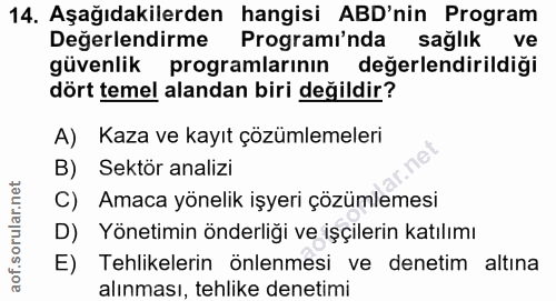 14. soru: Aşağıdakilerden hangisi ABD'nin Program Değerlendirme Programı'nda saglik ve güvenlik programlarının değerlendirildiğ…