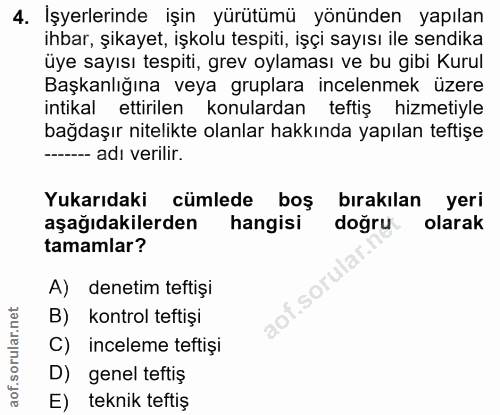 4. soru: İşyerlerinde işin yürütümü yönünden yapılan ihbar, şikayet, işkolu tespiti, işçi sayısı ile sendika üye sayısı tespit…