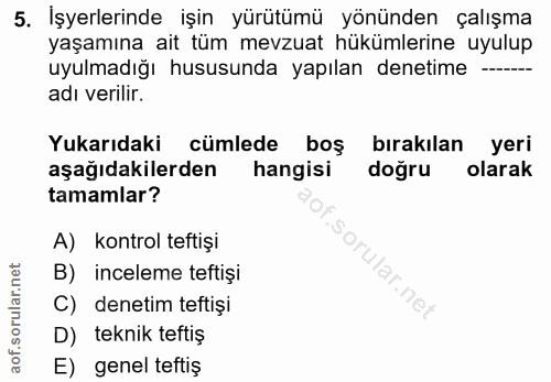 5. soru: İşyerlerinde işin yürütümü yönünden çalışma yaşamına ait tüm mevzuat hükümlerine uyulup uyulmadığı hususunda yapılan…