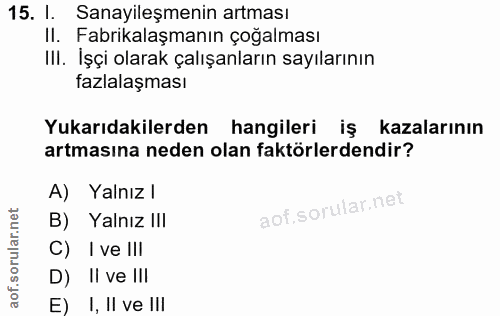 15. soru: I Sanayileşmenin artması Fabrikalaşmanın çoğalması III. İşçi olarak çalışanların sayılarının fazlalaşması Yukarıdakil…