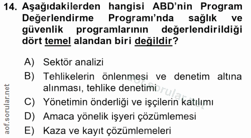 14. soru: Aşağıdakilerden hangisi ABD'nin Program Değerlendirme s Programı'nda sağlık ve güvenlik programlarının değerlendirild…