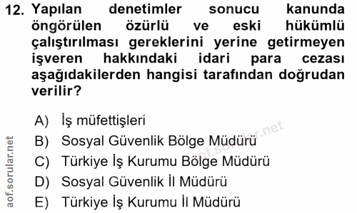 12. soru: Yapılan denetimler sonucu kanunda öngörülen özürlü ve eski hükümlü çalıştırılması gereklerini yerine getirmeyen işver…