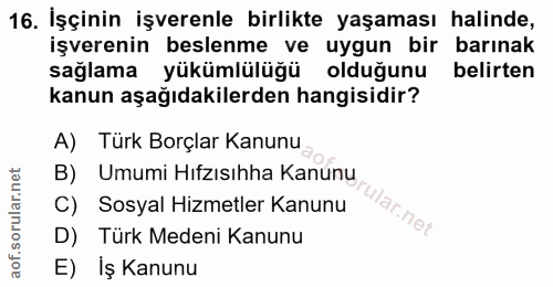 16. soru: İşçinin işverenle birlikte yaşaması halinde, işverenin beslenme ve uygun bir barınak sağlama yükümlülüğü olduğunu bel…