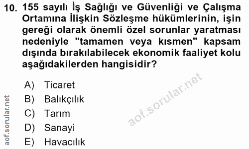 10. soru: 155 sayılı Iş Sağlığı ve Güvenliği ve Çalışma Ortamına İlişkin Sözleşme hükümlerinin, işin gereği olarak önemli özel…