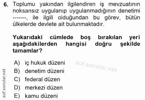 6. soru: Toplumu yakından ilgilendiren iş mevzuatının noksansız uygulanıp uygulanmadığının denetimi -, ile ilgili olduğundan b…