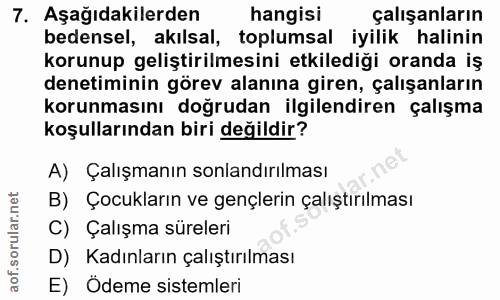 7. soru: Aşağıdakilerden hangisi çalışanların bedensel, akılsal, toplumsal iyilik halinin korunup geliştirilmesini etkilediği…