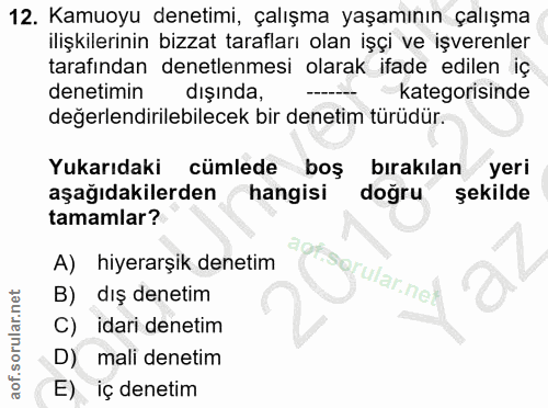 12. soru: Kamuoyu denetimi, çalışma yaşamının çalışma ilişkilerinin bizzat tarafları olan işçi ve işverenler tarafından denetle…