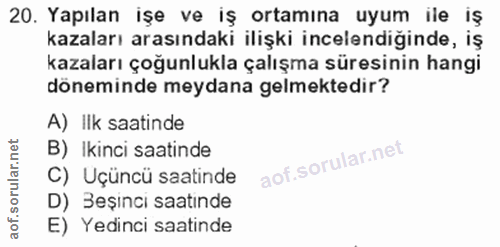 20. soru: Yapılan işe ve iş ortamına uyum ile iş kazaları arasındaki ilişki incelendiğinde, iş kazaları çoğunlukla çalışma süre…