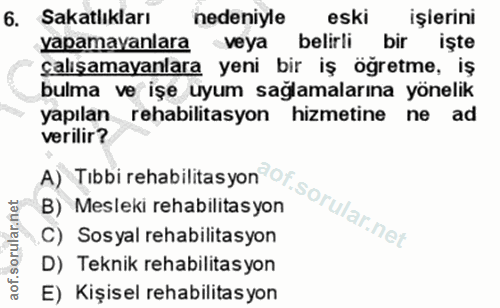 6. soru: Sakatlıkları nedeniyle eski işirini yapamayanlara veya belirli bir işte çalışamayanlara yeni bir iş öğretme, iş bulma…