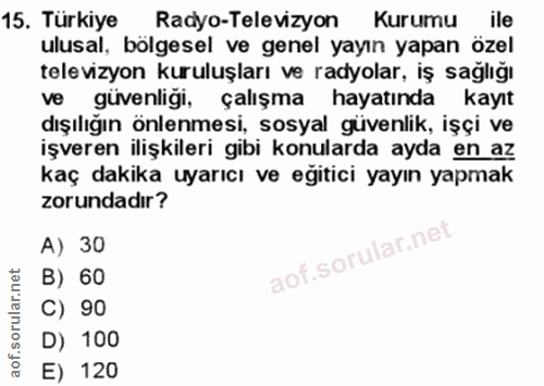 15. soru: Türkiye Radyo-Televizyon Kurumu ile ulusal, bölgesel ve genel yayın yapan özel televizyon kuruluşları ve radyolar, iş…